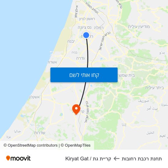 מפת תחנת רכבת רחובות לקריית גת / Kiryat Gat