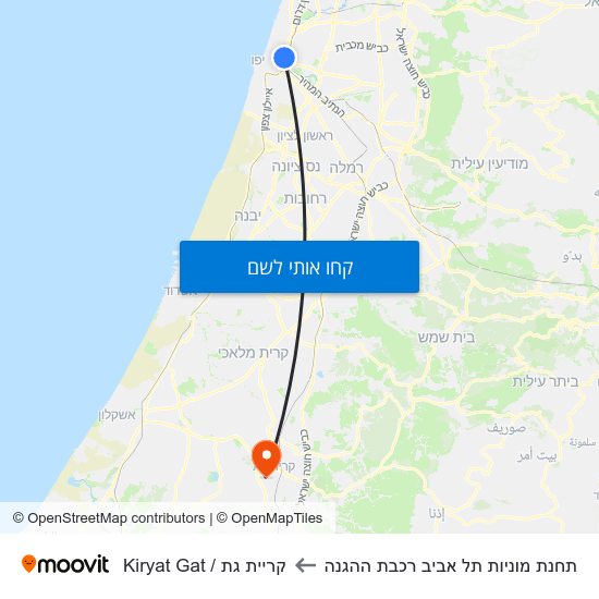 מפת תחנת מוניות תל אביב רכבת ההגנה לקריית גת / Kiryat Gat
