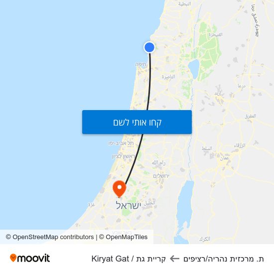 מפת ת. מרכזית נהריה/רציפים לקריית גת / Kiryat Gat