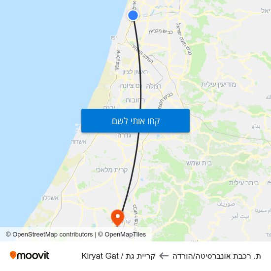 מפת ת. רכבת אונברסיטה/הורדה לקריית גת / Kiryat Gat