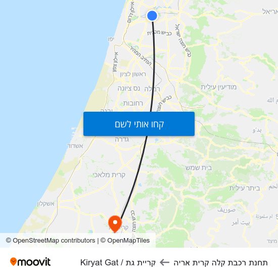 מפת תחנת רכבת קלה קרית אריה לקריית גת / Kiryat Gat