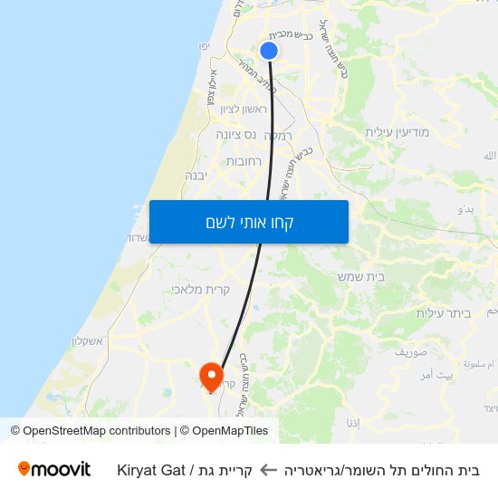 מפת בית החולים תל השומר/גריאטריה לקריית גת / Kiryat Gat