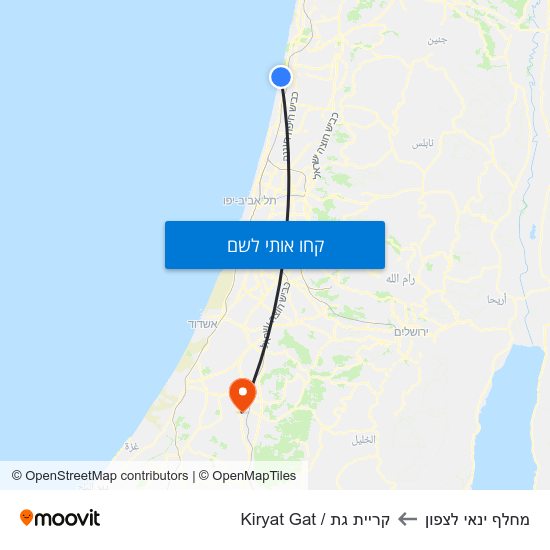 מפת מחלף ינאי לצפון לקריית גת / Kiryat Gat