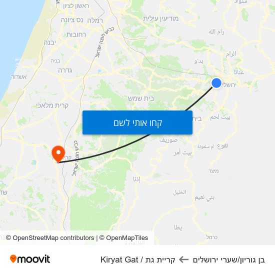 מפת בן גוריון/שערי ירושלים לקריית גת / Kiryat Gat