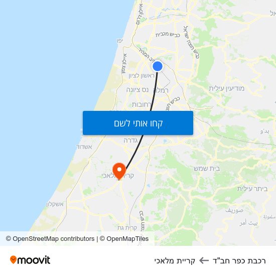 מפת רכבת כפר חב"ד לקריית מלאכי