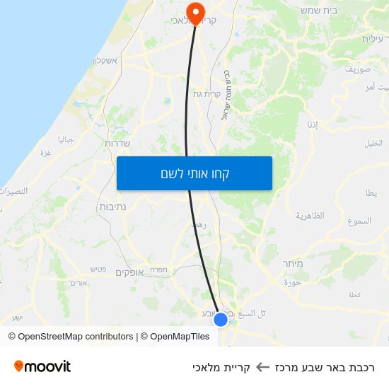 מפת רכבת באר שבע מרכז לקריית מלאכי