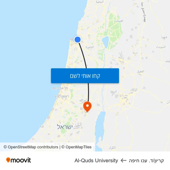 מפת קריון/ד. עכו חיפה לAl-Quds University