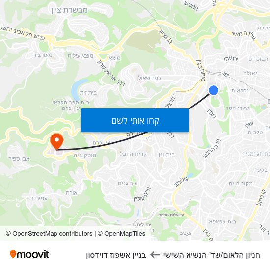 מפת חניון הלאום/שד' הנשיא השישי לבניין אשפוז דוידסון