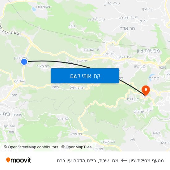 מפת מסעף מסילת ציון למכון שרת, בי״ח הדסה עין כרם