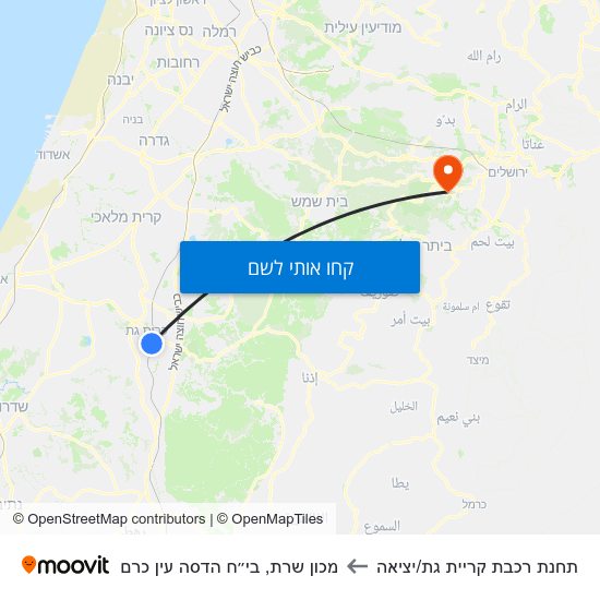 מפת תחנת רכבת קריית גת/יציאה למכון שרת, בי״ח הדסה עין כרם