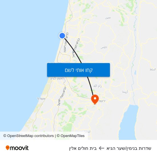 מפת שדרות בנימין/שער הגיא לבית חולים אלין