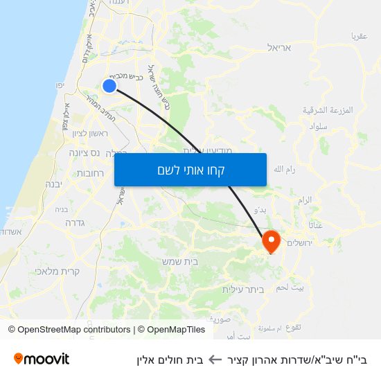 מפת בי''ח שיב''א/שדרות אהרון קציר לבית חולים אלין