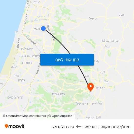 מפת מחלף פתח תקווה דרום לצפון לבית חולים אלין