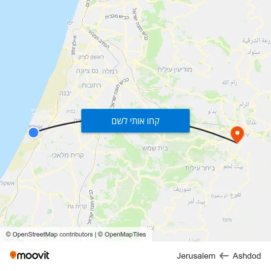 מפת Ashdod לJerusalem