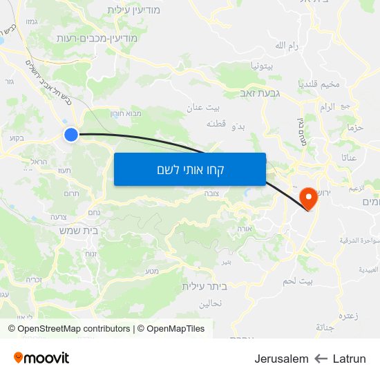 מפת Latrun לJerusalem