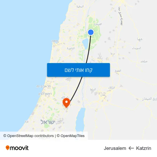 מפת Katzrin לJerusalem