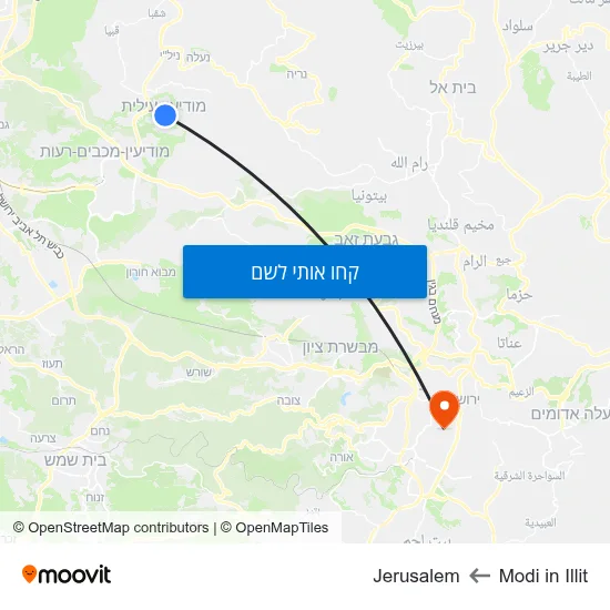 מפת Modi in Illit לJerusalem