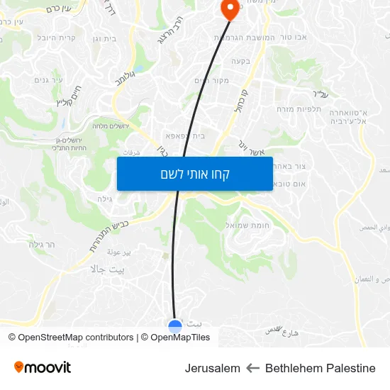 מפת Bethlehem Palestine לJerusalem
