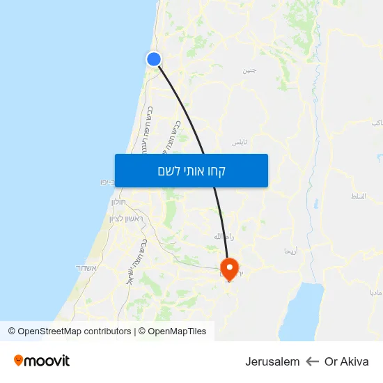 מפת Or Akiva לJerusalem