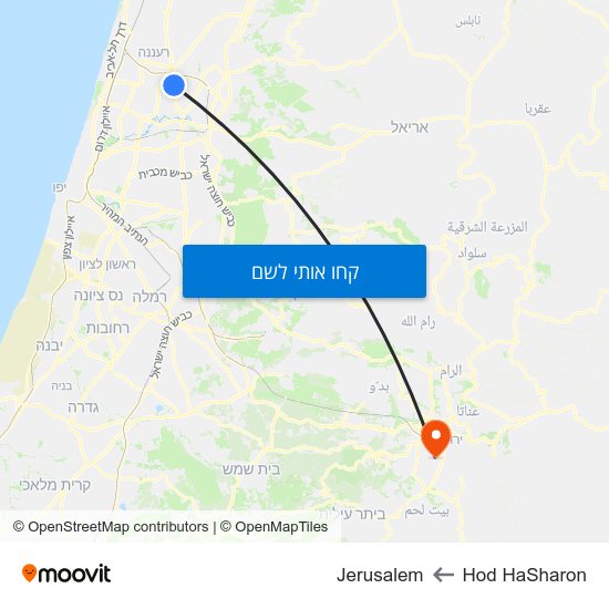 מפת Hod HaSharon לJerusalem