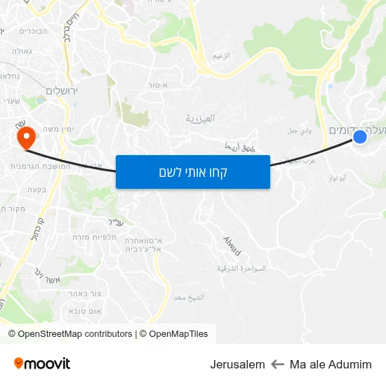 מפת Ma ale Adumim לJerusalem