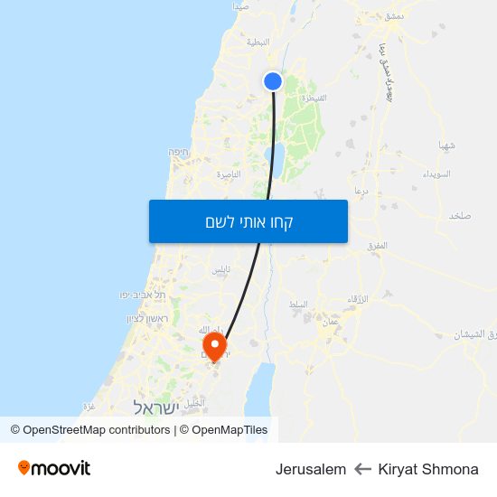 מפת Kiryat Shmona לJerusalem