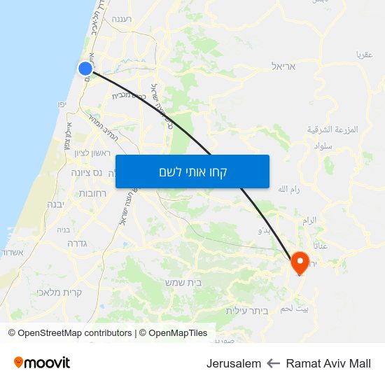 מפת Ramat Aviv Mall לJerusalem