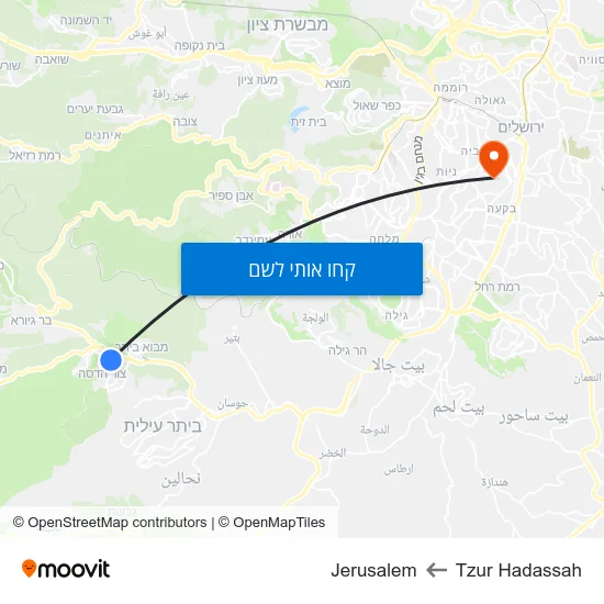 מפת Tzur Hadassah לJerusalem