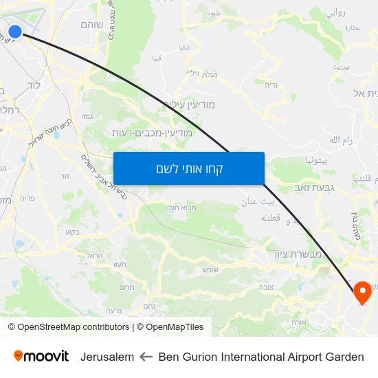 מפת Ben Gurion International Airport Garden לJerusalem