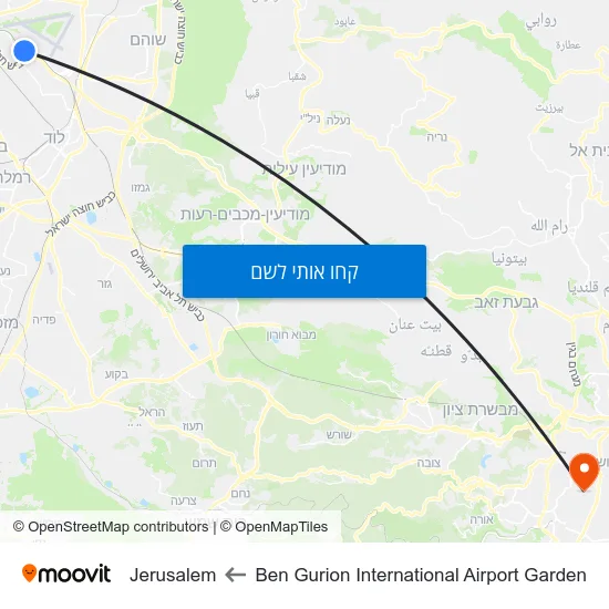 מפת Ben Gurion International Airport Garden לJerusalem