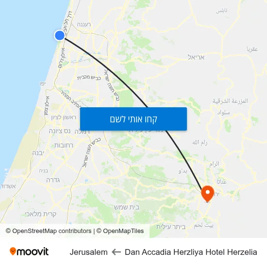 מפת Dan Accadia Herzliya Hotel Herzelia לJerusalem