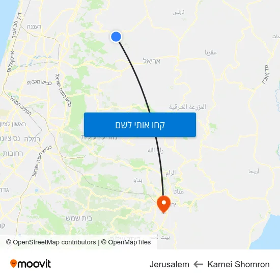 מפת Karnei Shomron לJerusalem