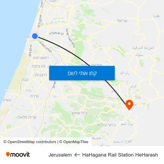 מפת HaHagana Rail Station HeHarash לJerusalem