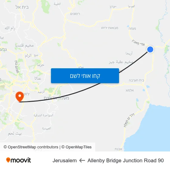 מפת Allenby Bridge Junction Road 90 לJerusalem