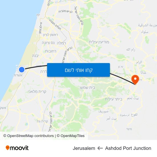 מפת Ashdod Port Junction לJerusalem