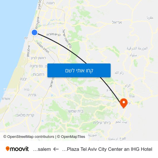 מפת Crowne Plaza Tel Aviv City Center an IHG Hotel לJerusalem
