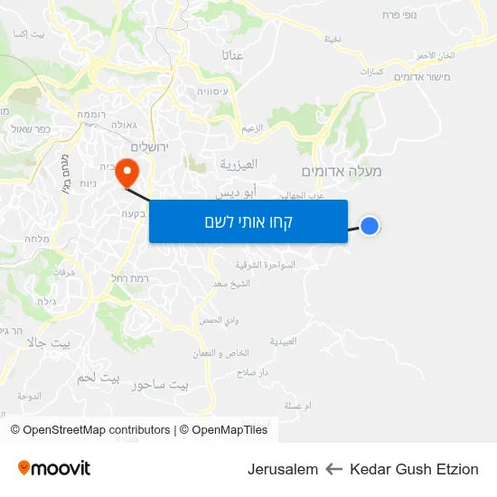 מפת Kedar Gush Etzion לJerusalem