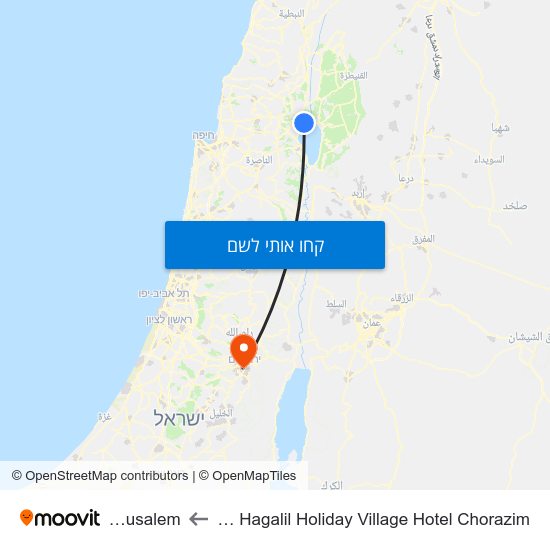 מפת Vered Hagalil Holiday Village Hotel Chorazim לJerusalem