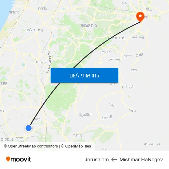 מפת Mishmar HaNegev לJerusalem