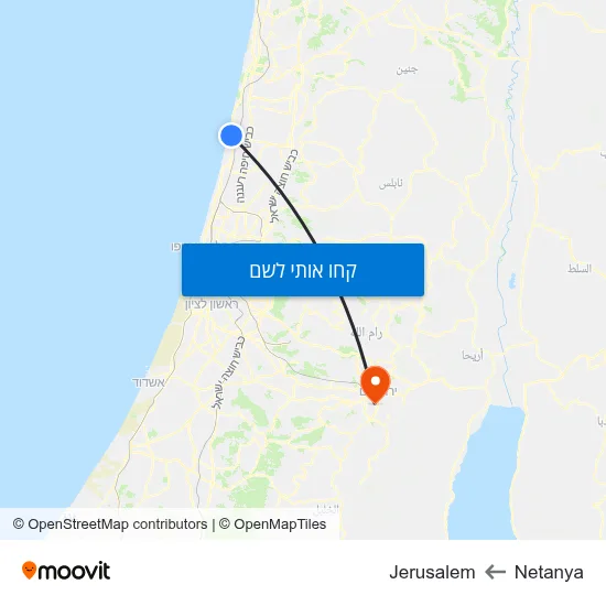 מפת Netanya לJerusalem