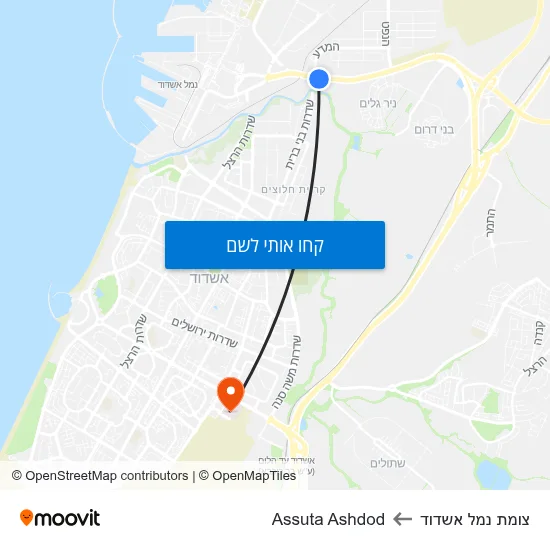 מפת צומת נמל אשדוד לAssuta Ashdod