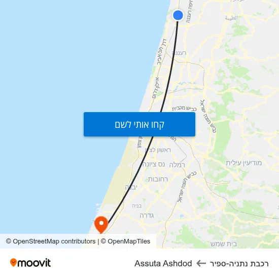 מפת רכבת נתניה-ספיר לAssuta Ashdod