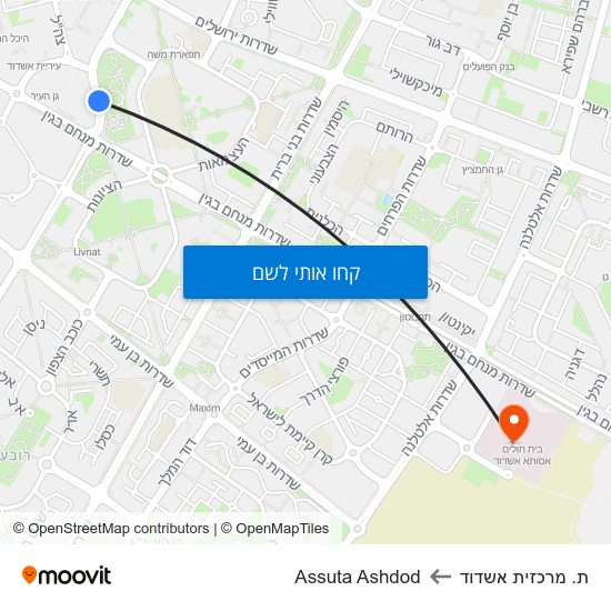 מפת ת. מרכזית אשדוד לAssuta Ashdod