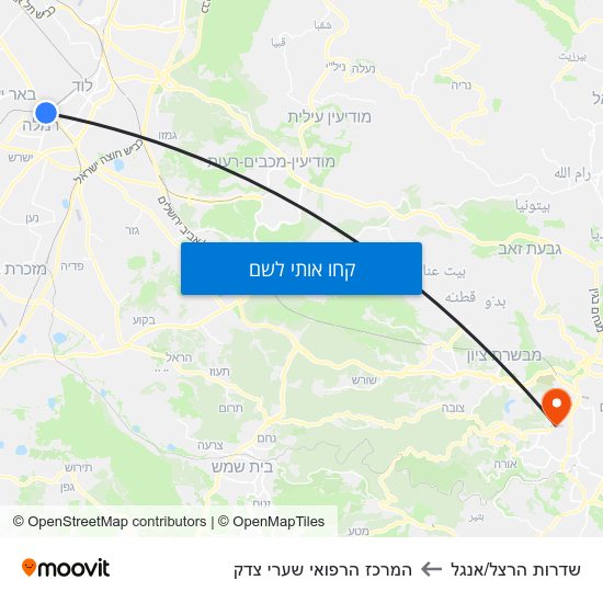 מפת שדרות הרצל/אנגל להמרכז הרפואי שערי צדק