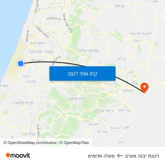 מפת רכבת יבנה מערב למעלה אדומים