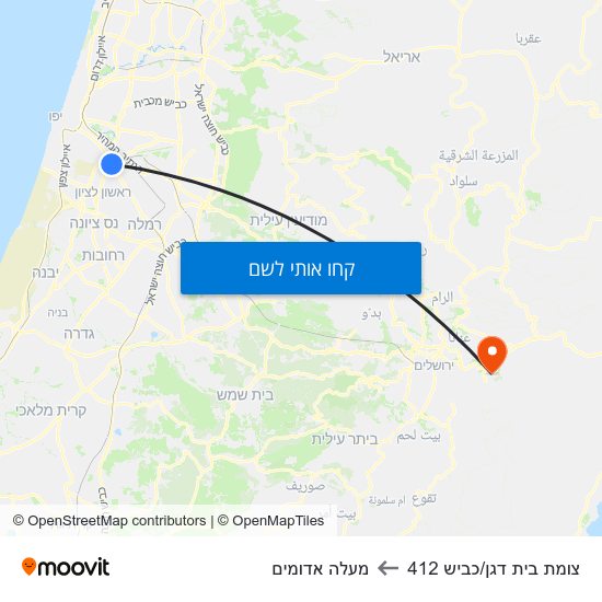 מפת צומת בית דגן/כביש 412 למעלה אדומים