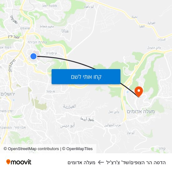 מפת הדסה הר הצופים/שד' צ'רצ'יל למעלה אדומים