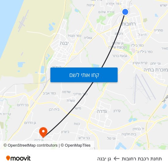 מפת תחנת רכבת רחובות לגן יבנה