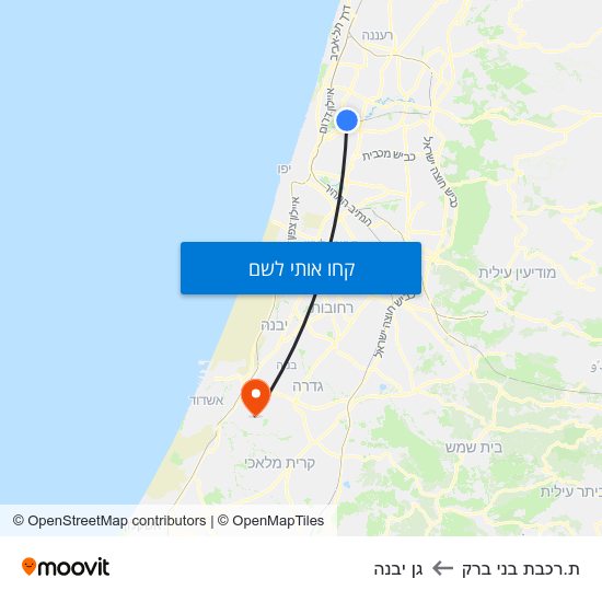 מפת ת.רכבת בני ברק לגן יבנה