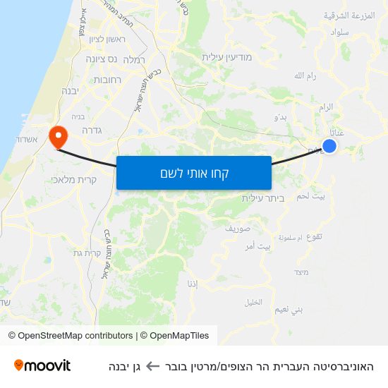 מפת האוניברסיטה העברית הר הצופים/מרטין בובר לגן יבנה